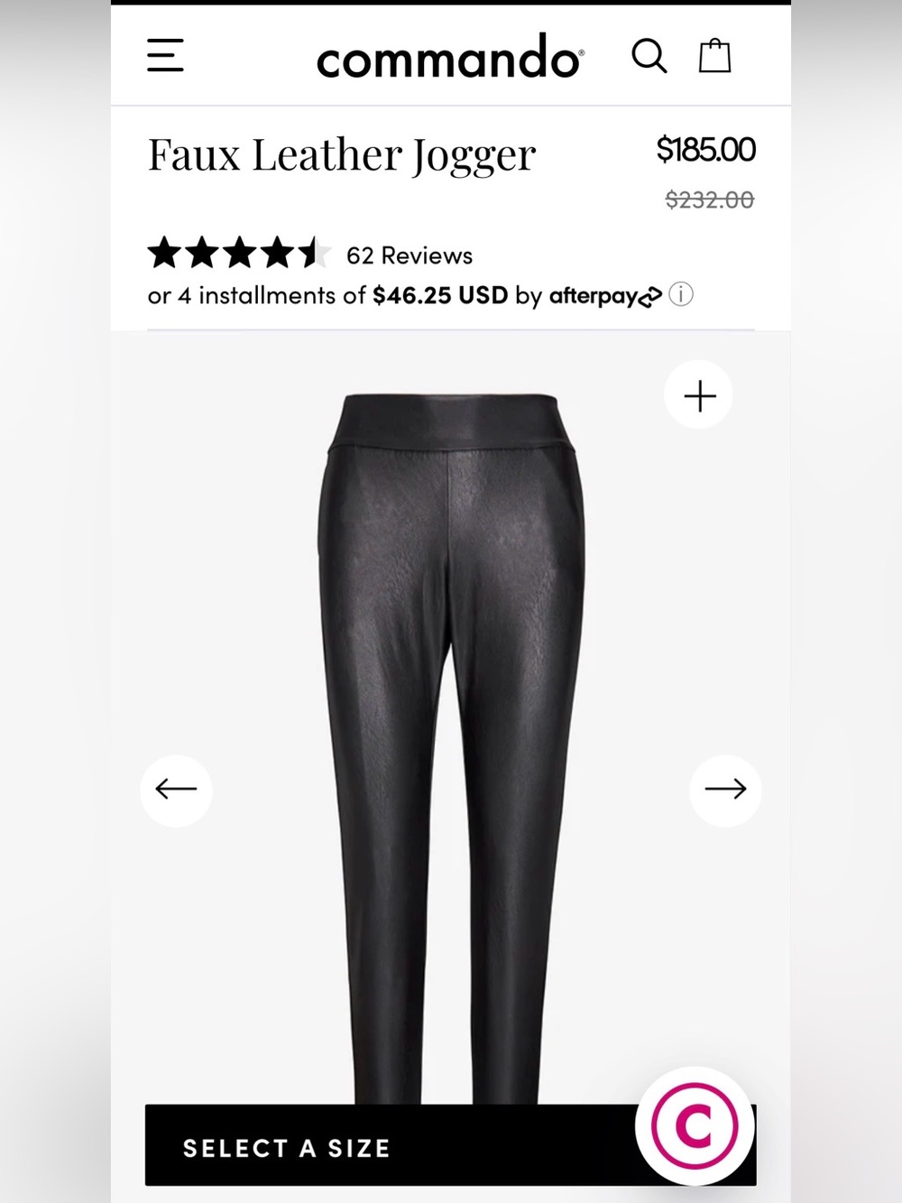 Commando Black Faux Leather Jogger Pants